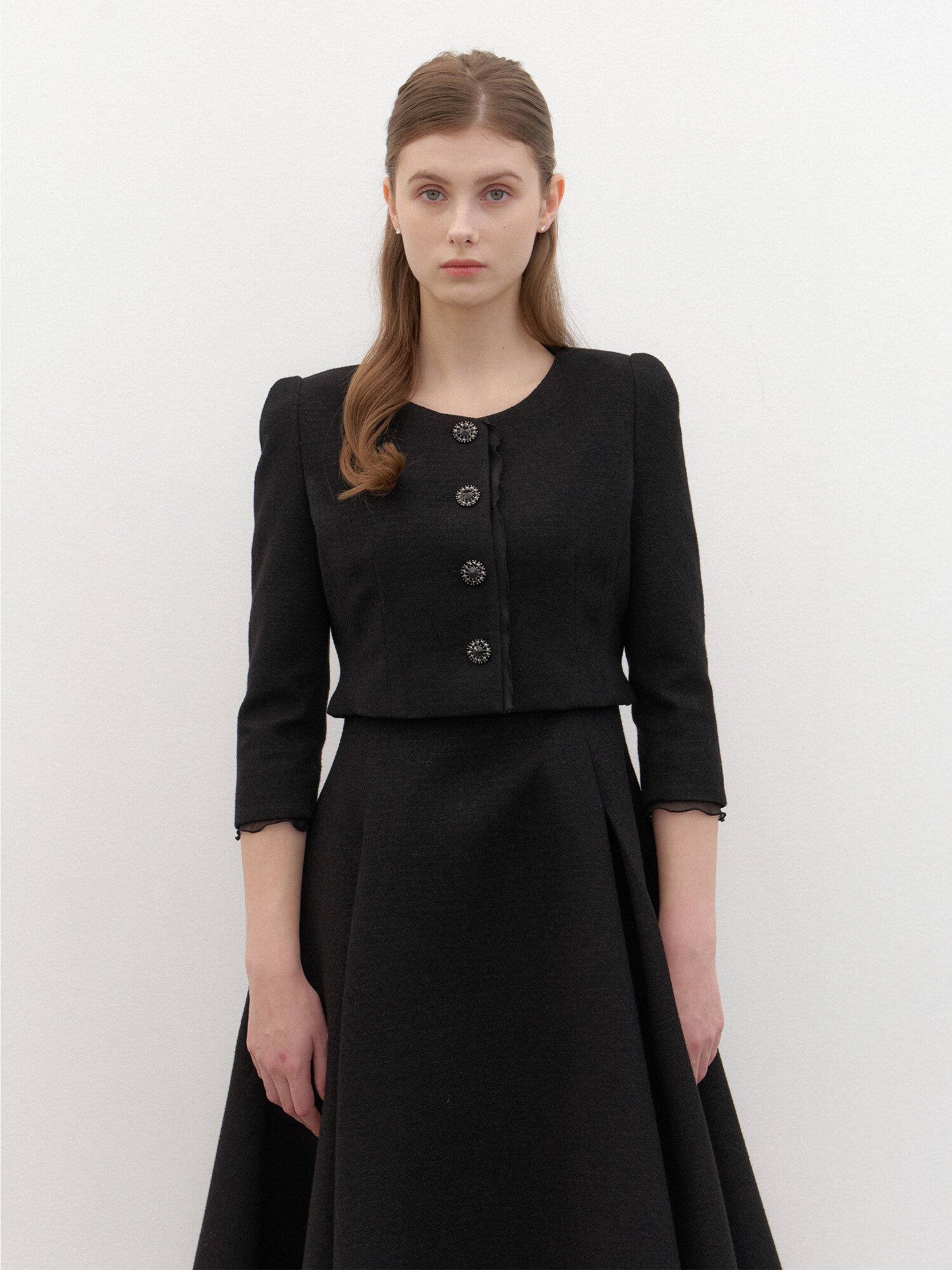 CALLA Chiffon Trimmed Set-up Jacket / Black(2Color)