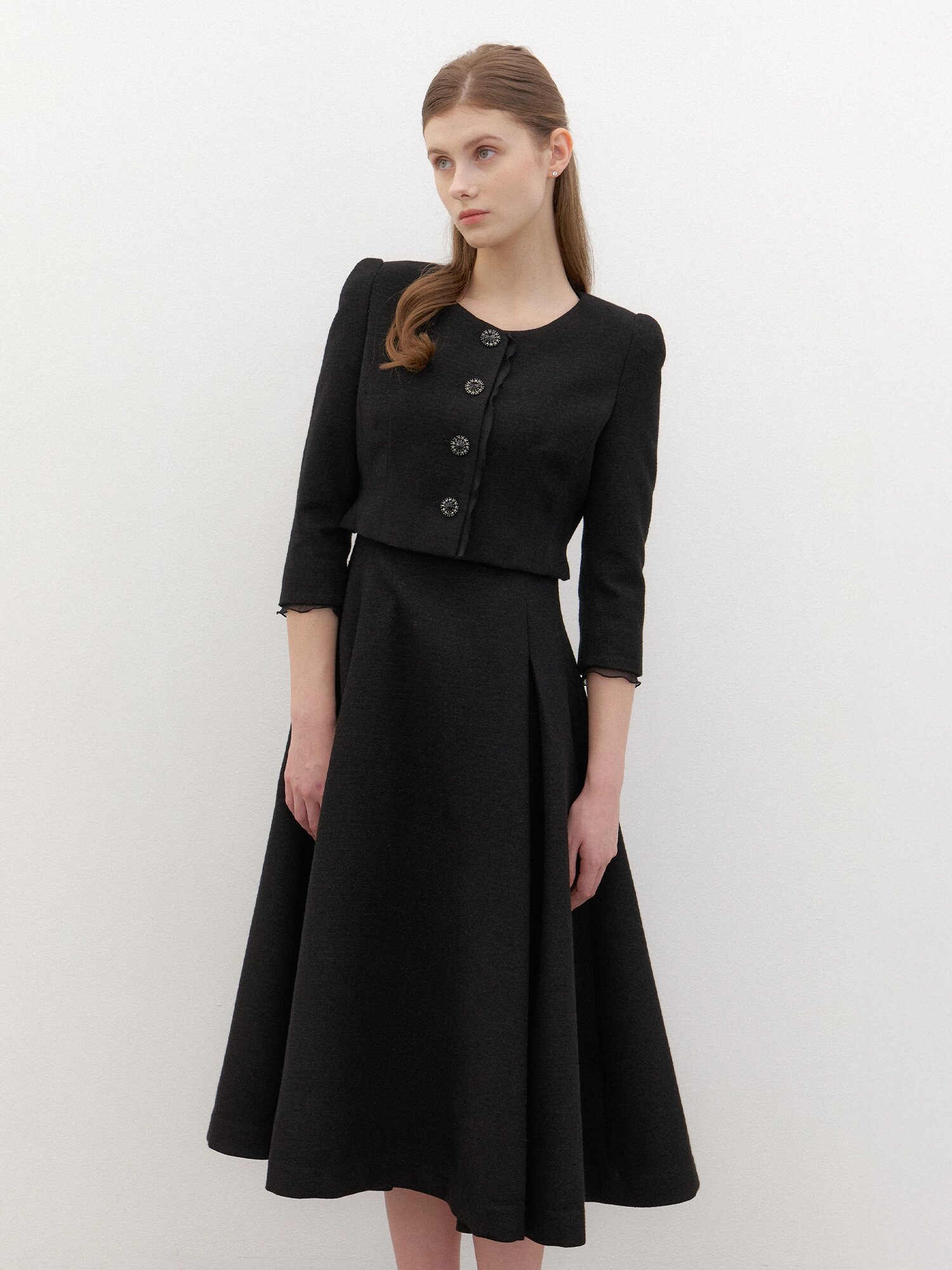 CALLA Chiffon Trimmed Set-up Jacket / Black(2Color)