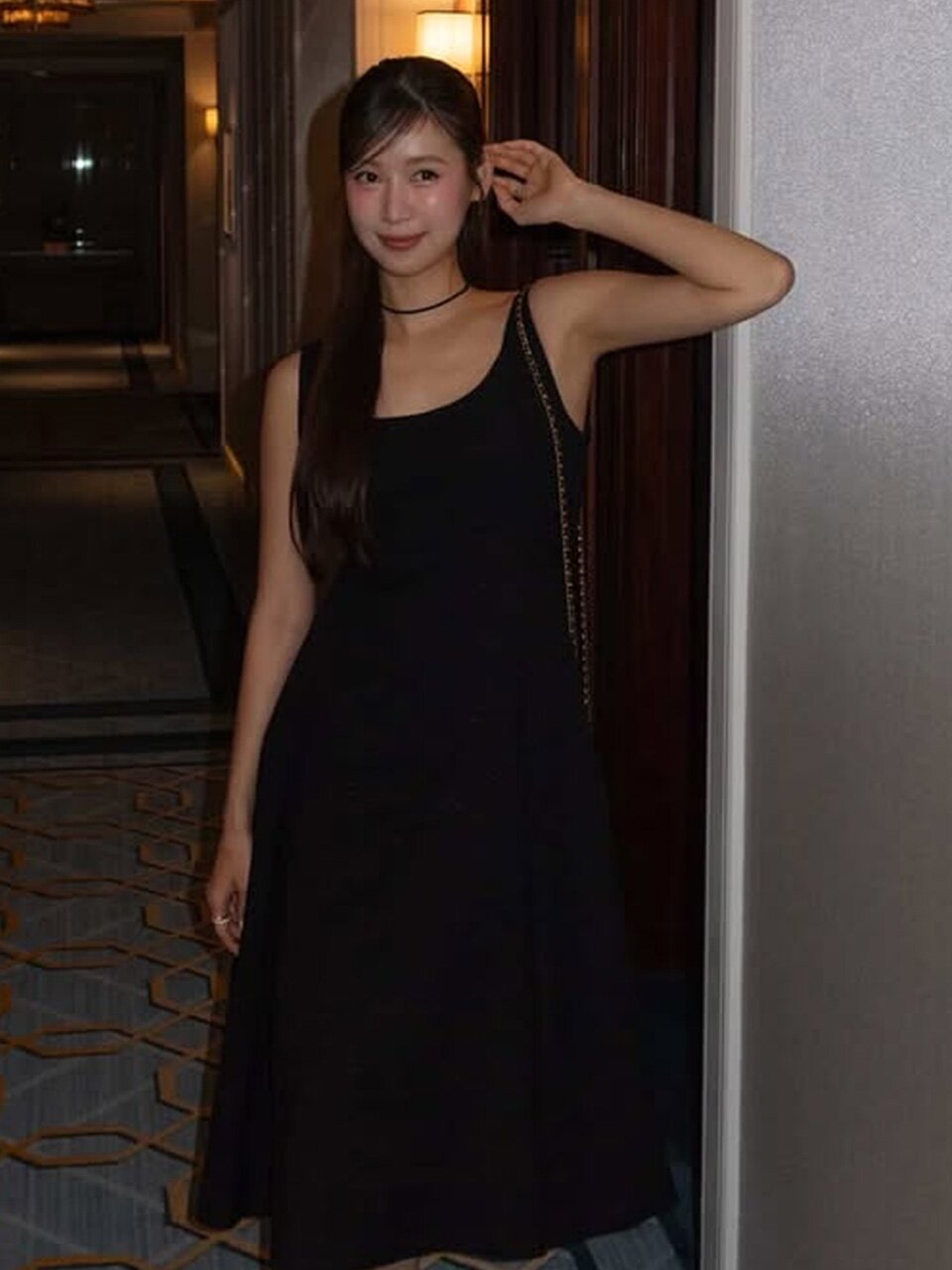 [SET] CALLA Chiffon Trimmed Jacket & Sleeveless Flare Dress / Black