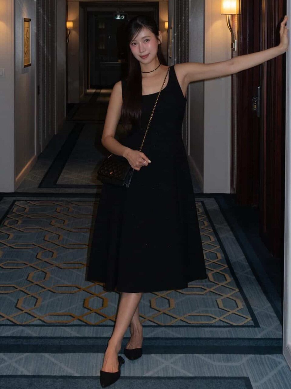 [SET] CALLA Chiffon Trimmed Jacket & Sleeveless Flare Dress / Black