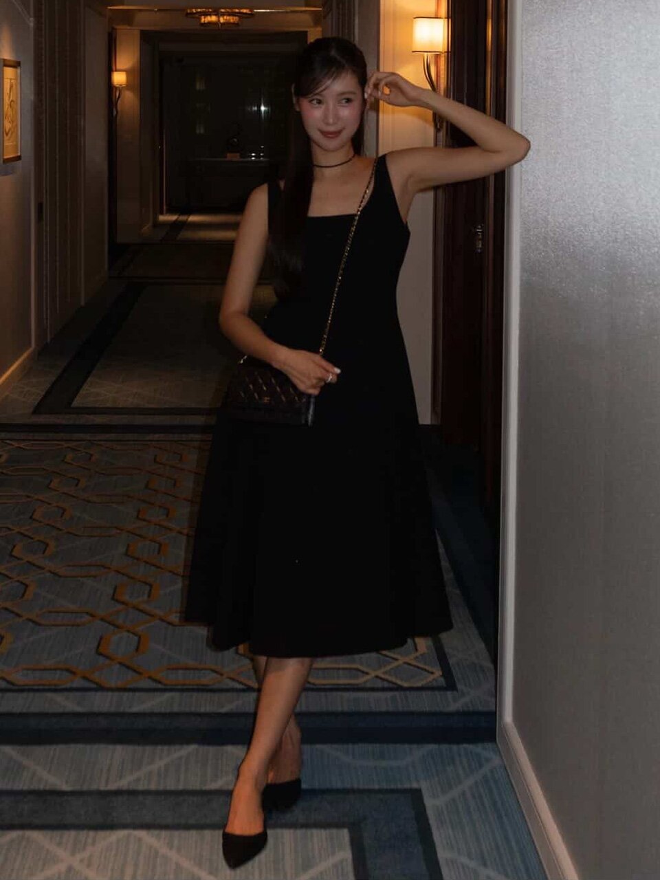 [SET] CALLA Chiffon Trimmed Jacket & Sleeveless Flare Dress / Black
