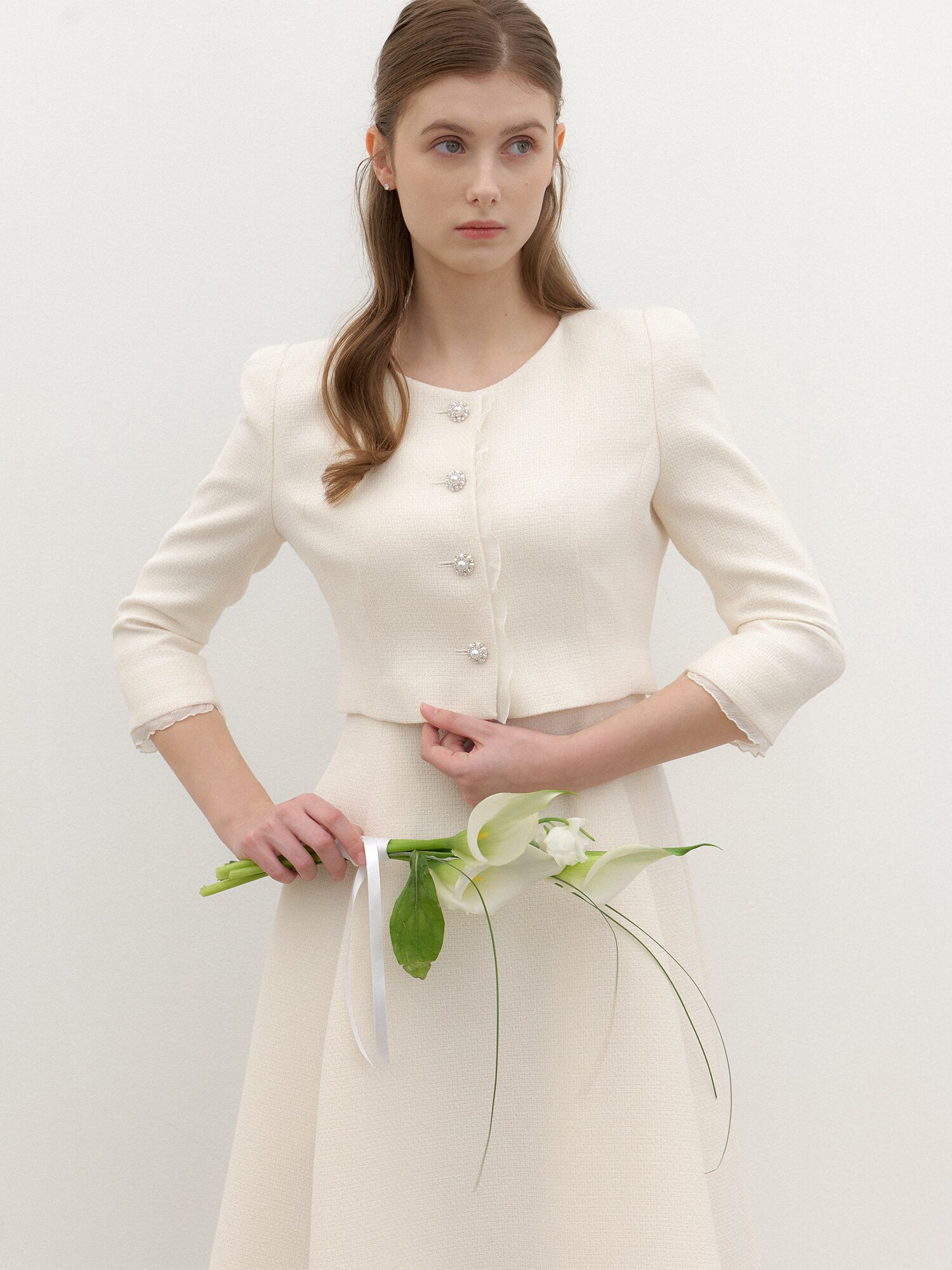CALLA Chiffon Trimmed Set-up Jacket / Ivory(2Color)
