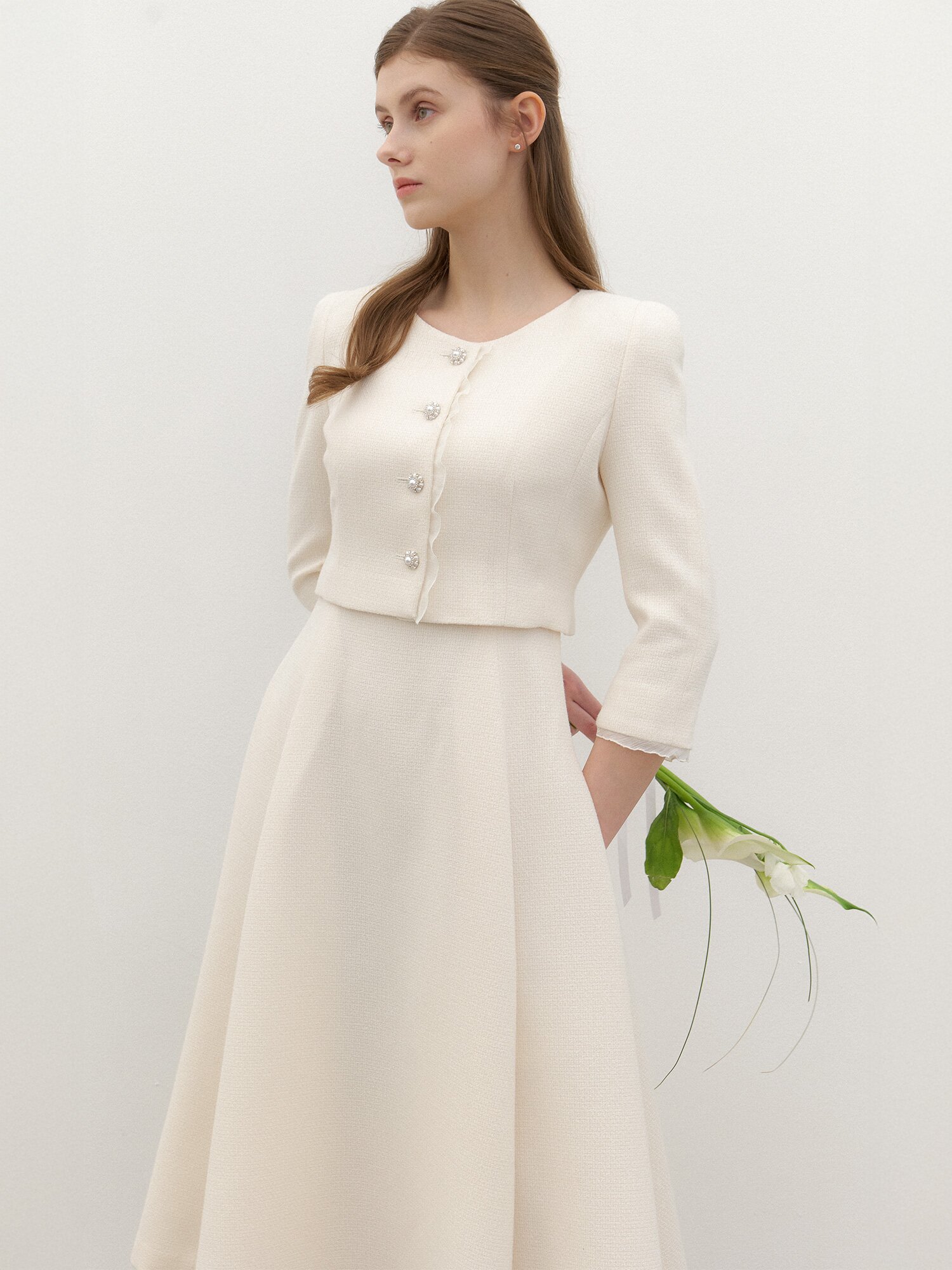 CALLA Chiffon Trimmed Set-up Jacket / Ivory(2Color)