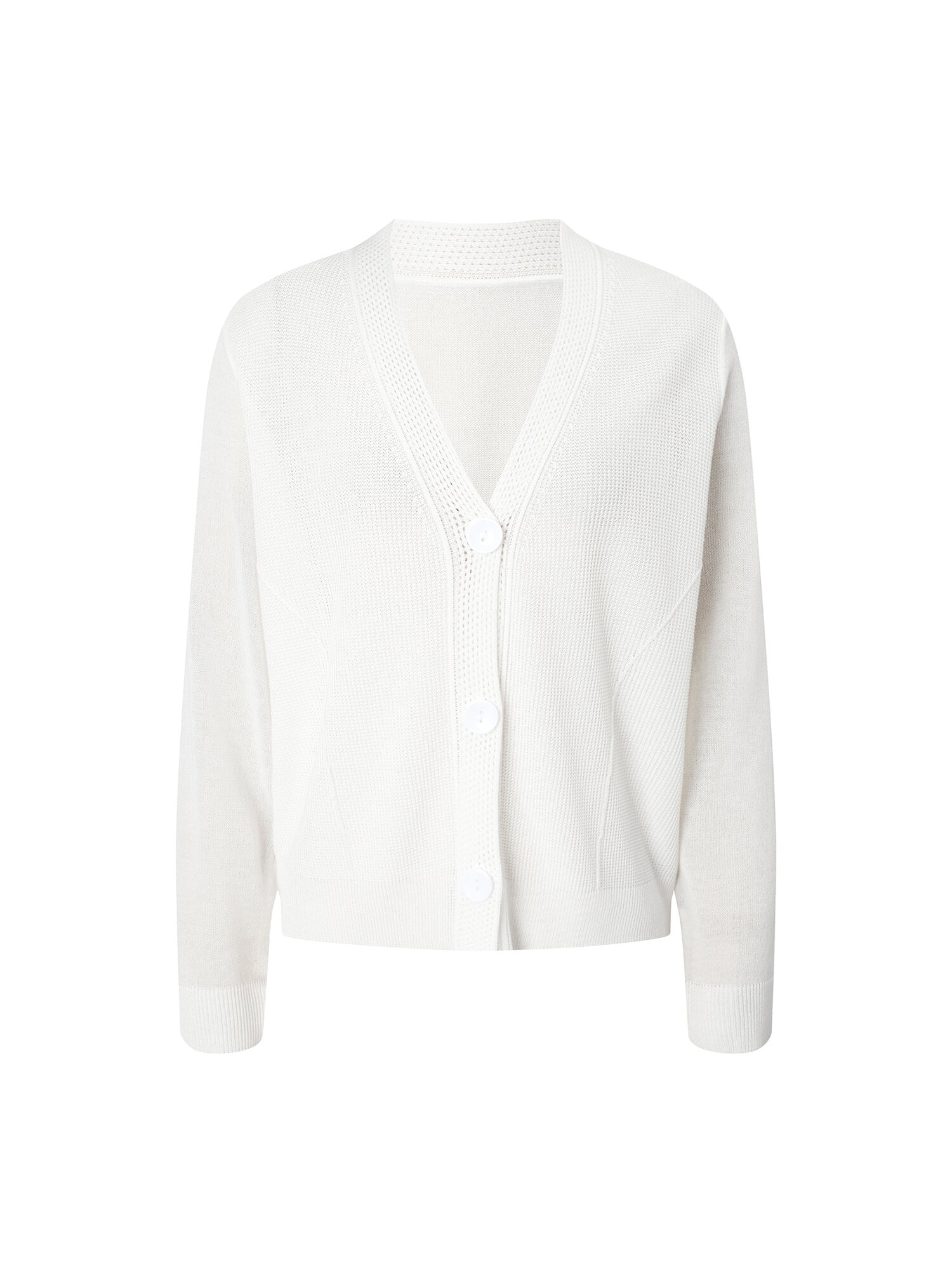 배색 텍스처 니트 가디건 (WHITE)