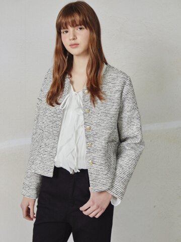 라운드넥 자카드 크롭 재킷 