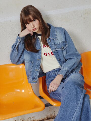 크롭 싱글 데님재킷 