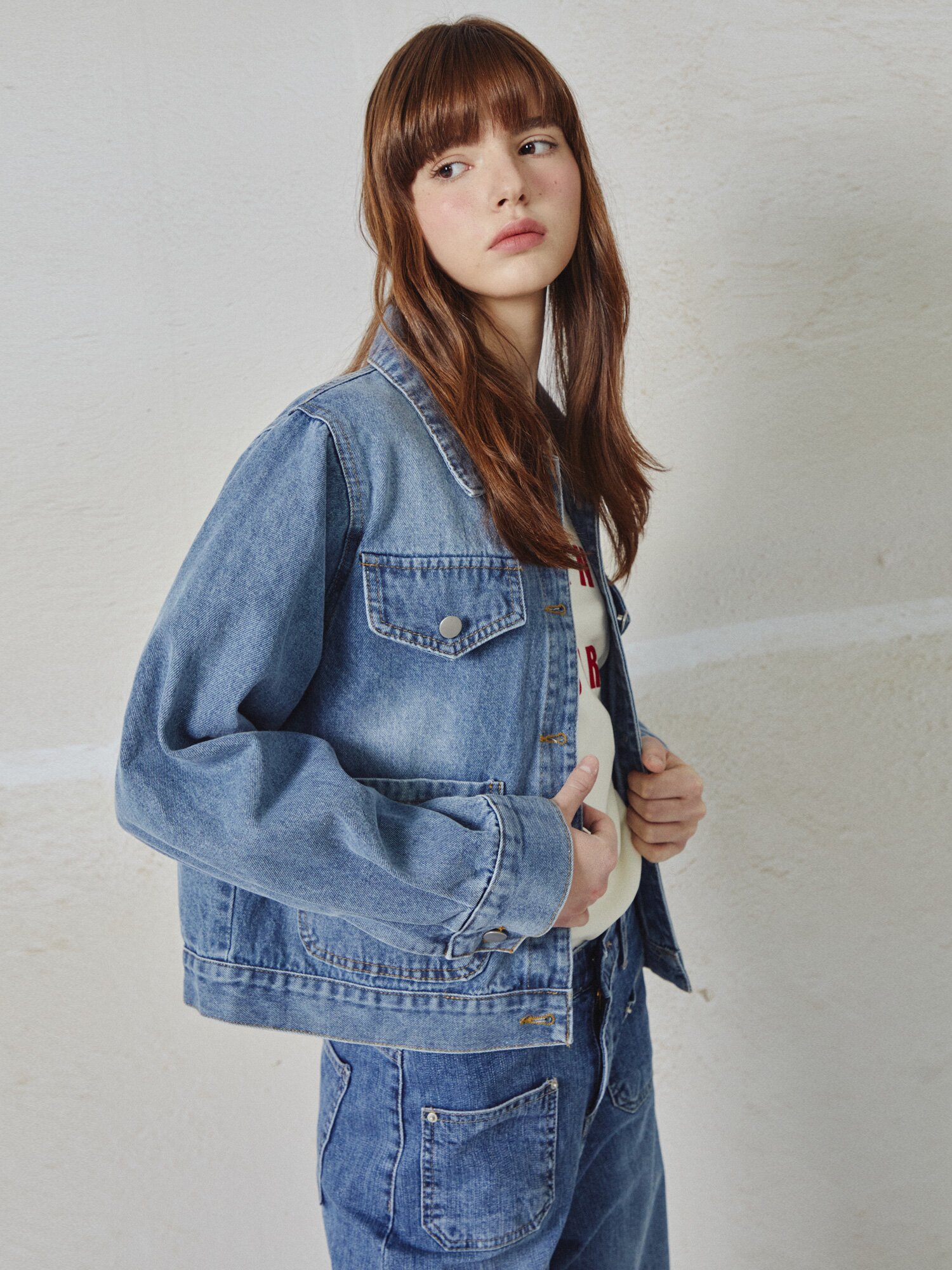 크롭 싱글 데님재킷 (BLUE)