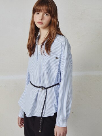 스트라이프 셔츠 칼라 블라우스 