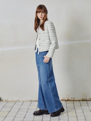 자카드 포켓 크롭 재킷 