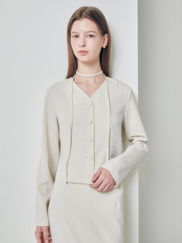 벨티드 브이넥 크롭 블라우스 