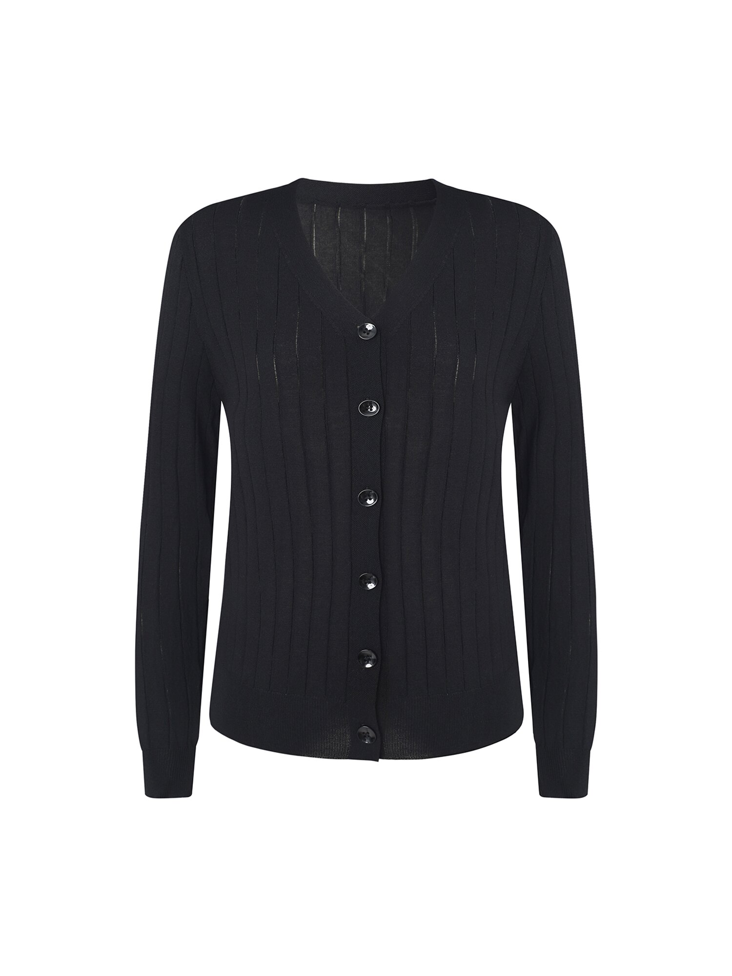 브이넥 빅 골지 니트 가디건 (BLACK)