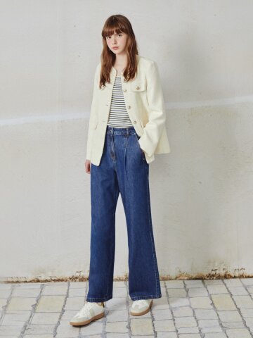와이드핏 원 턱 데님팬츠 