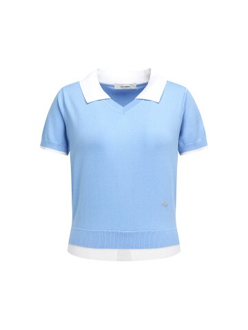 배색 칼라 레이어 풀오버 니트 