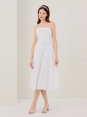 코튼 슬리브리스 플레어 원피스 