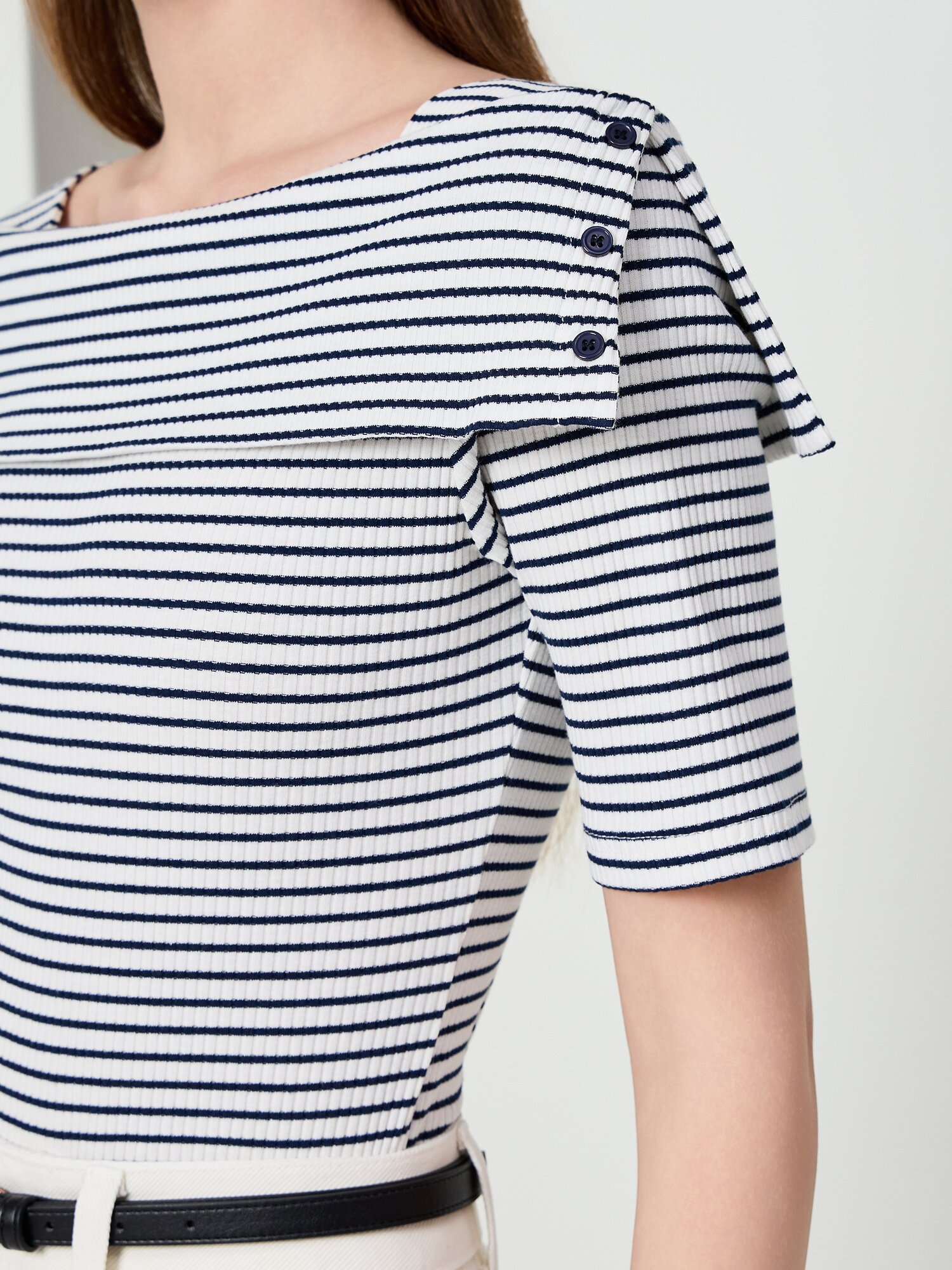스트라이프 오프 숄더 티셔츠 (STRIPE NAVY)