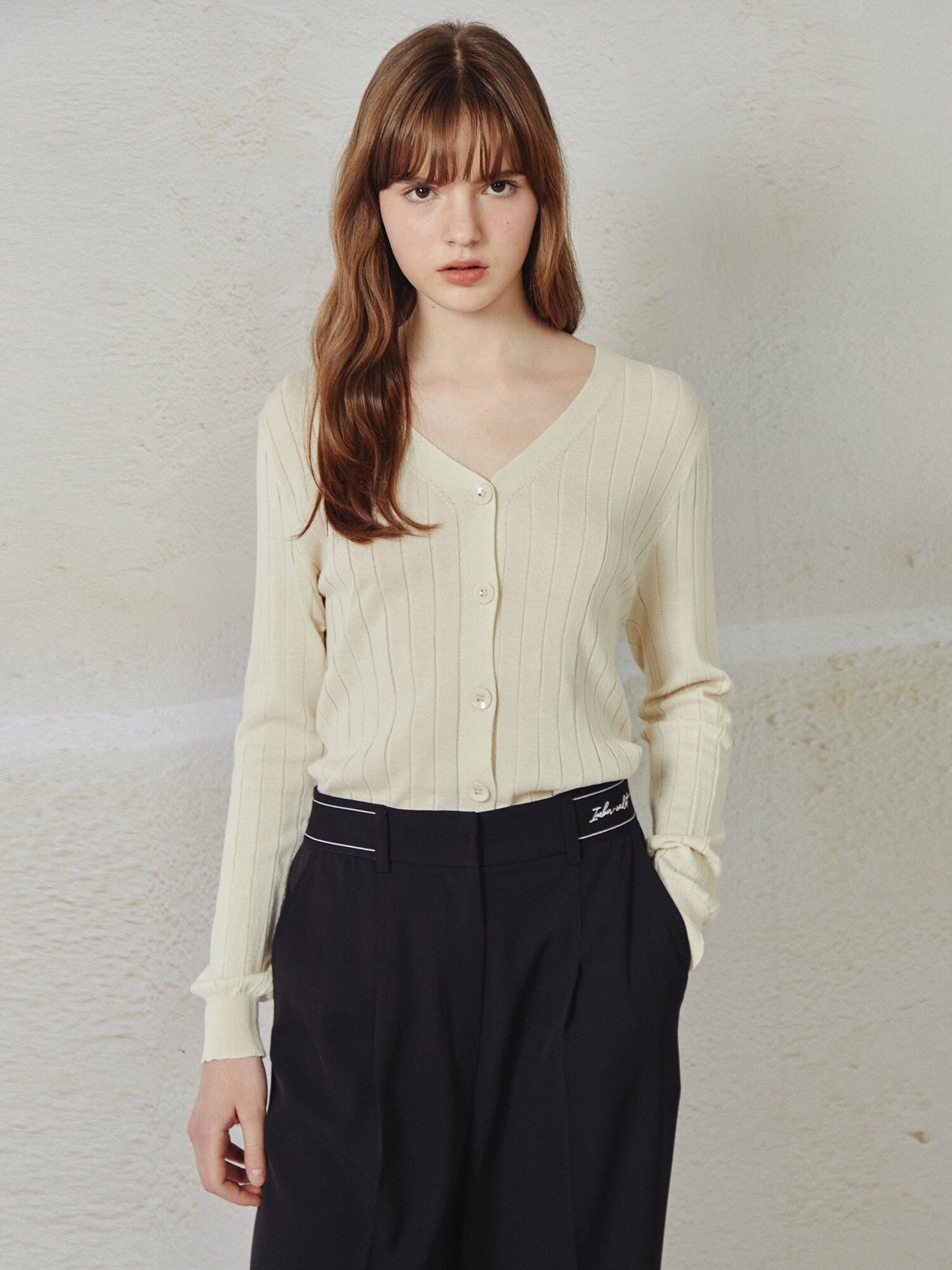 브이넥 빅 골지 니트 가디건 (BEIGE)