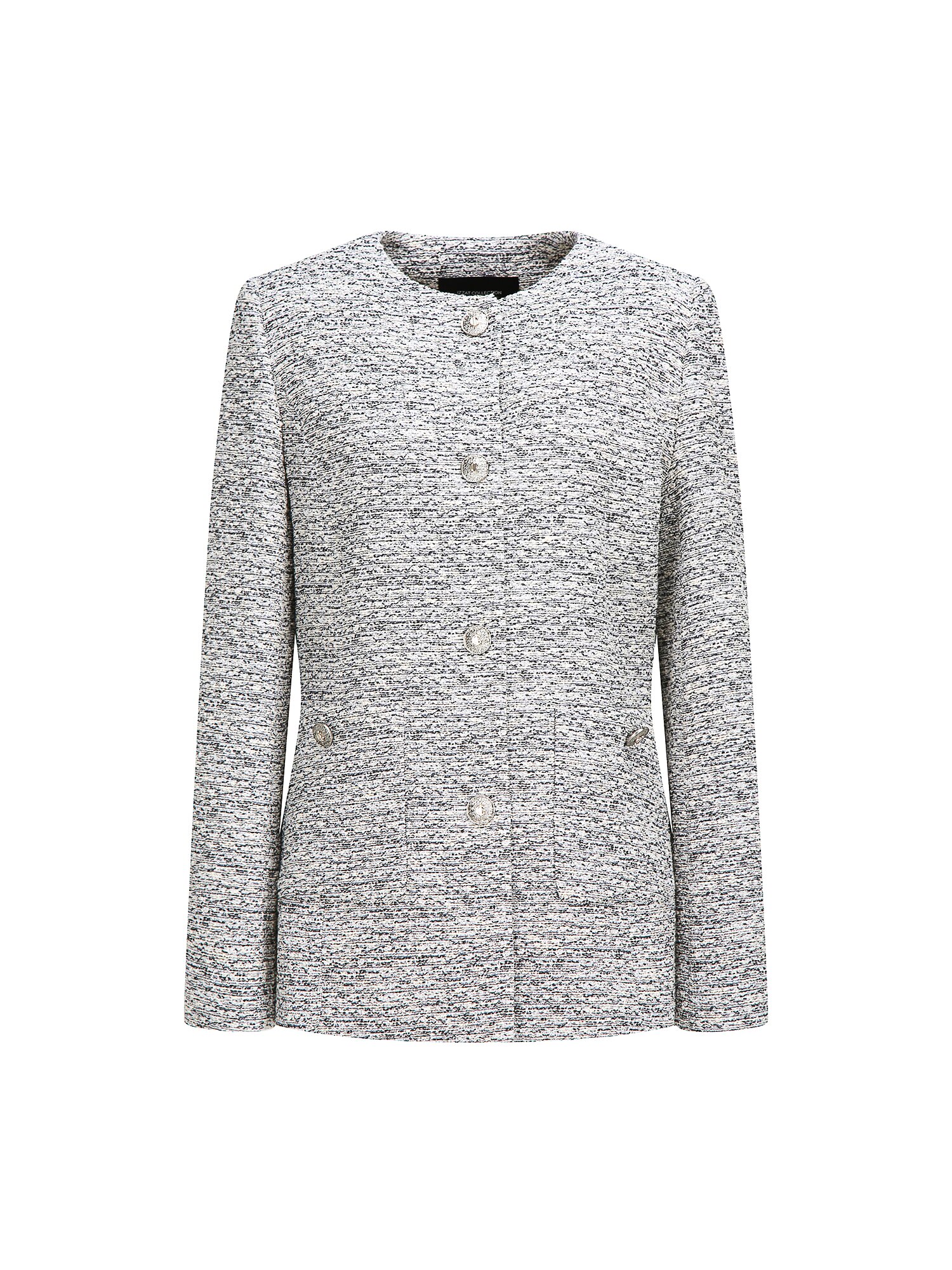 글리터 트위드 라운드넥 롱 재킷 (BLACK)