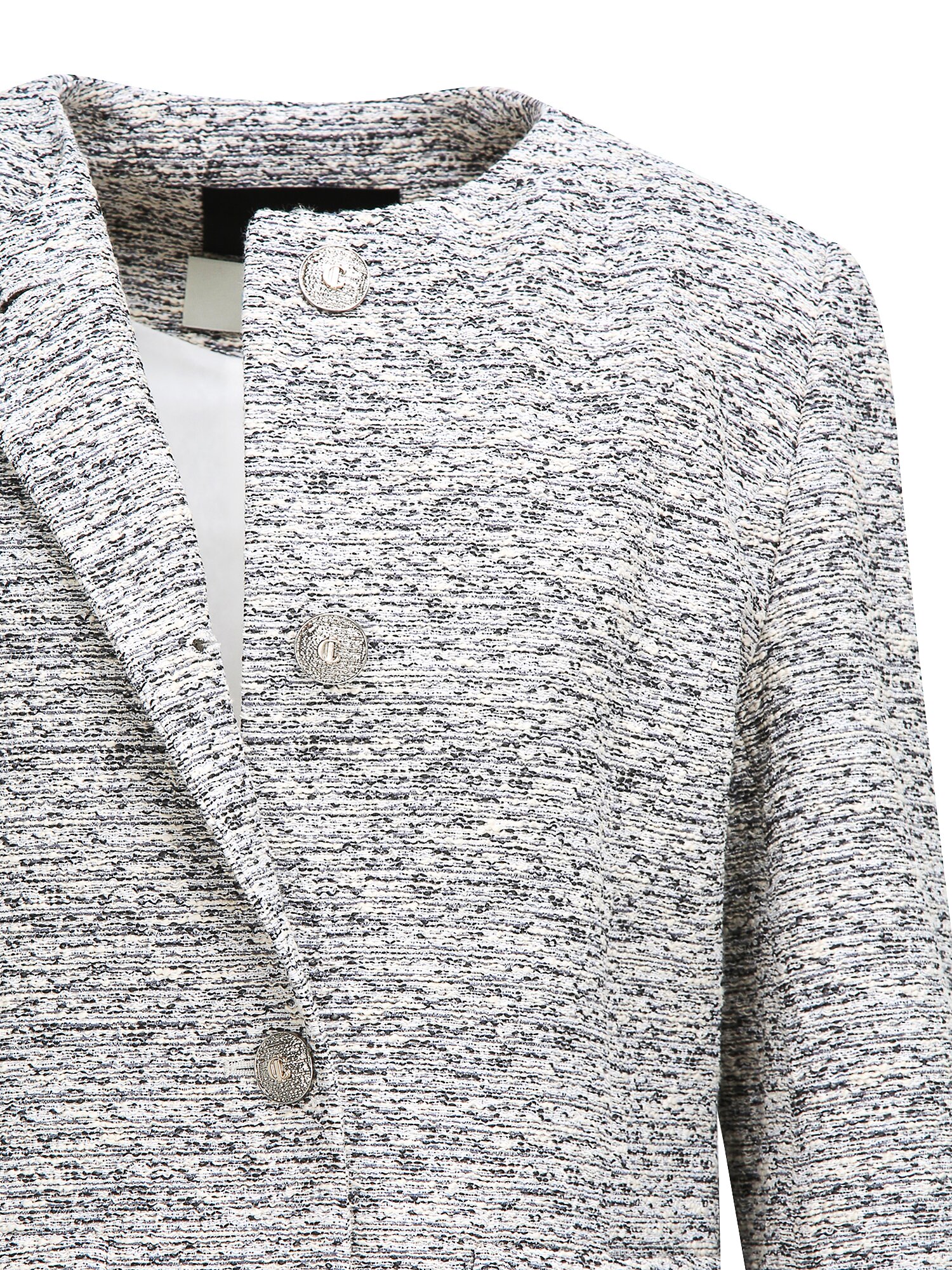 글리터 트위드 라운드넥 롱 재킷 (BLACK)