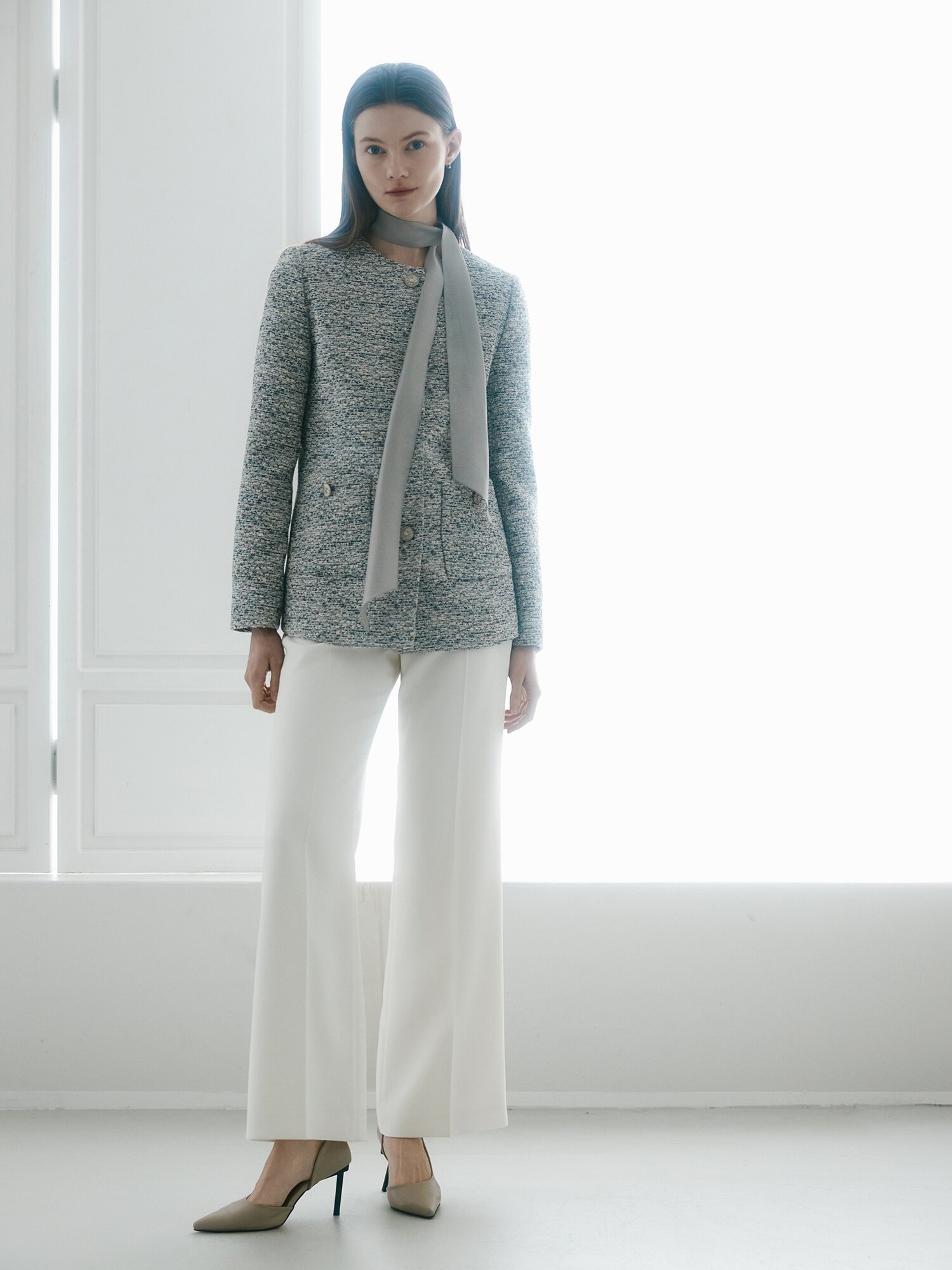 글리터 트위드 라운드넥 롱 재킷 (BLACK)