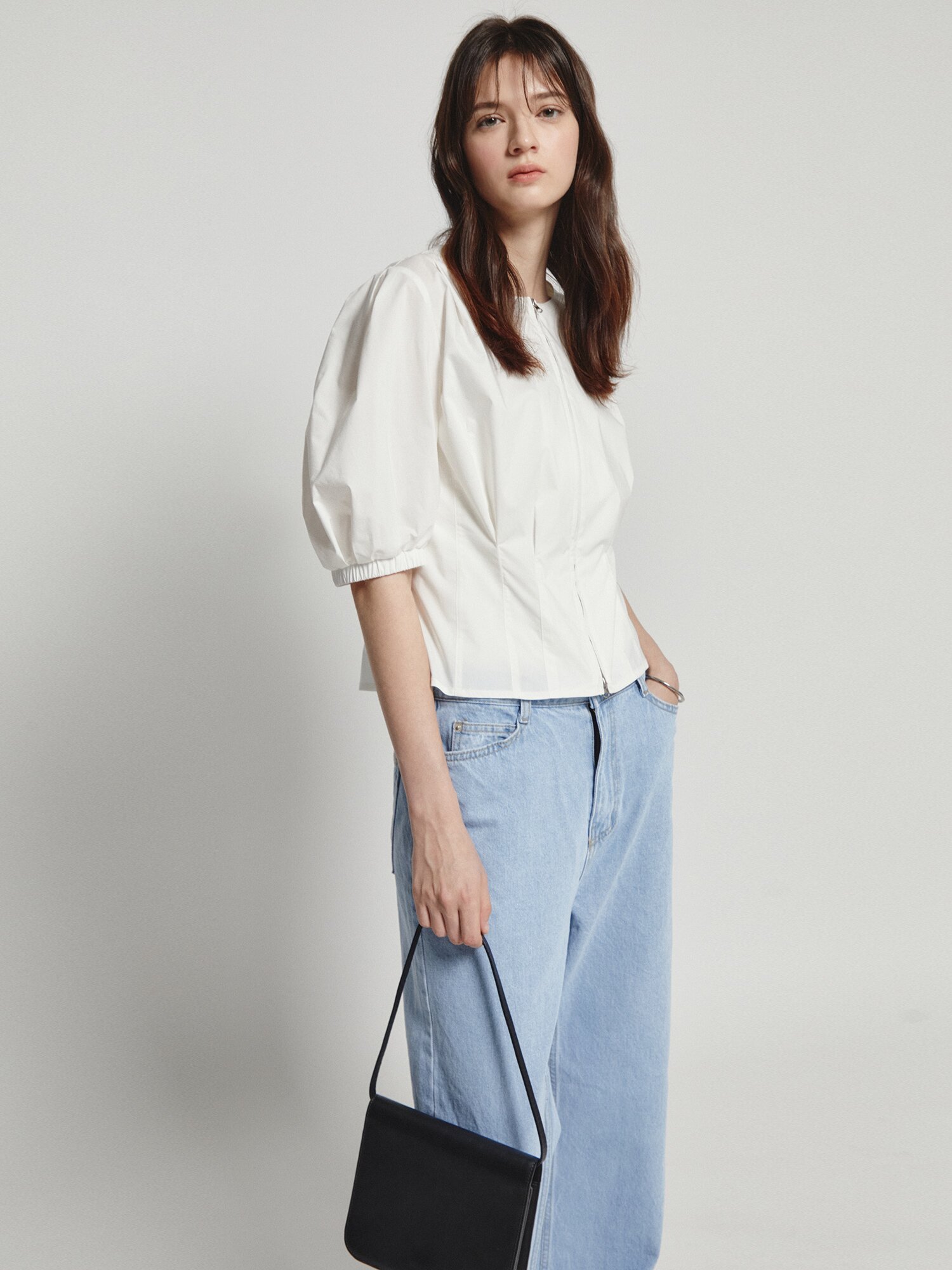 백 스모킹 투웨이 집업 블라우스 (IVORY)