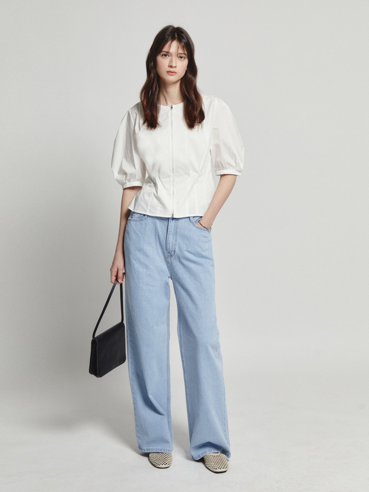 백 스모킹 투웨이 집업 블라우스 (IVORY)