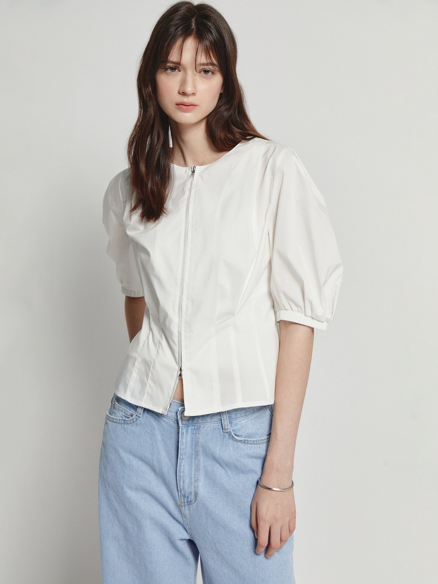 백 스모킹 투웨이 집업 블라우스 (IVORY)