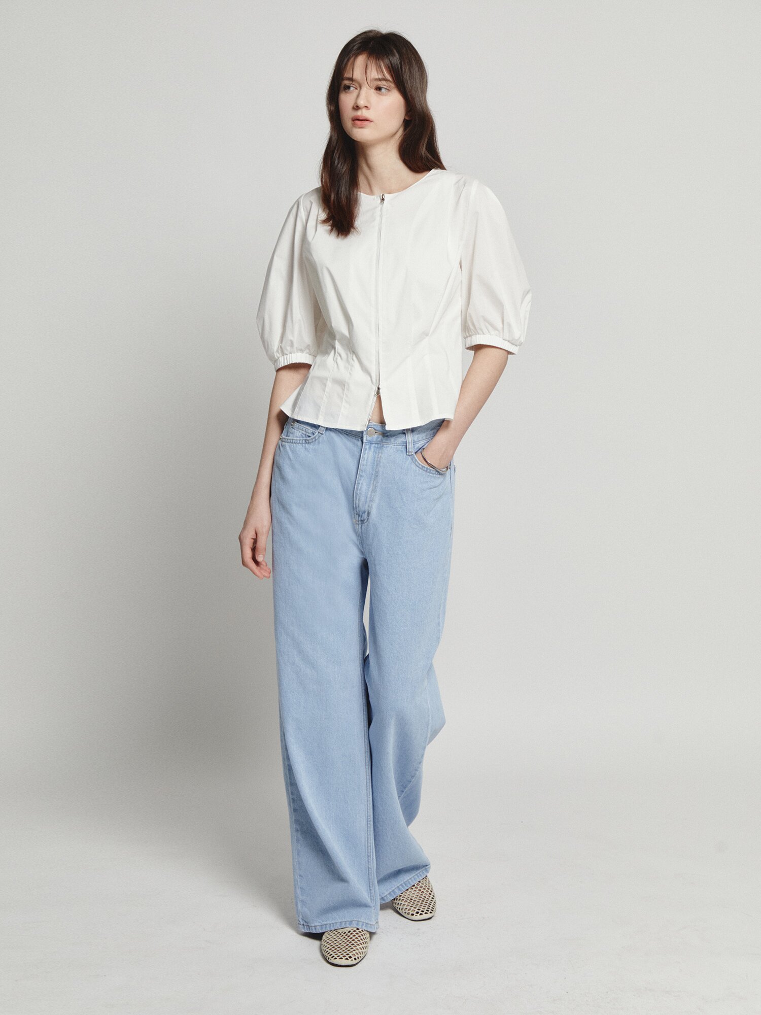 백 스모킹 투웨이 집업 블라우스 (IVORY)