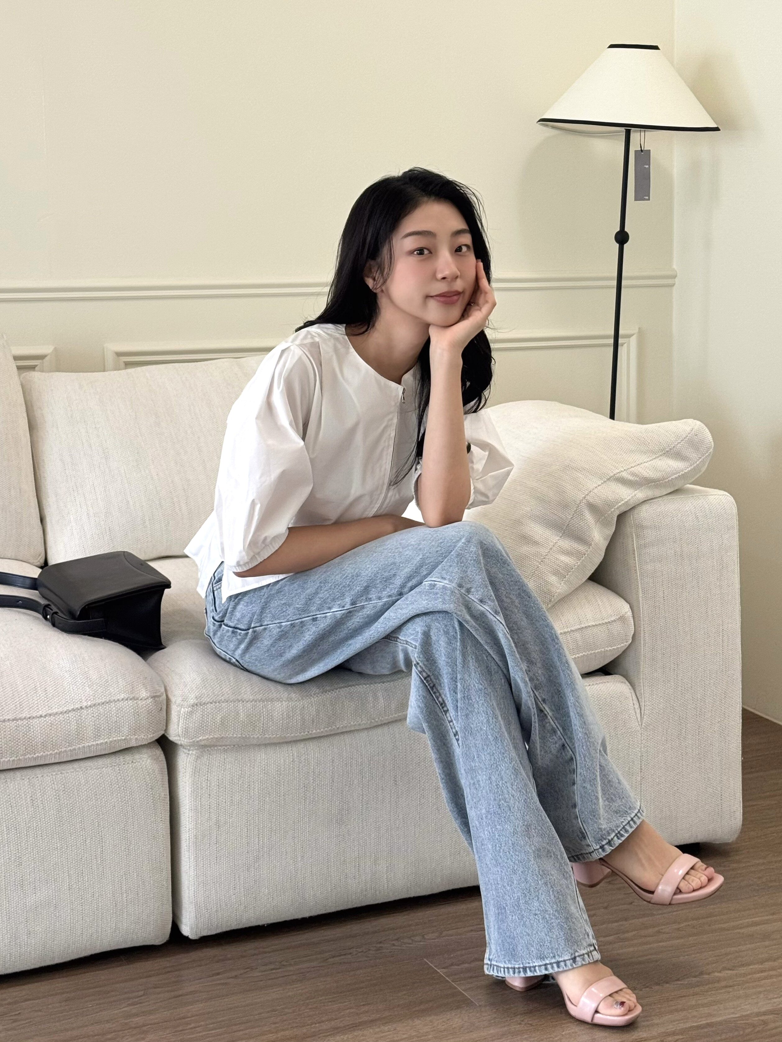 백 스모킹 투웨이 집업 블라우스 (IVORY)