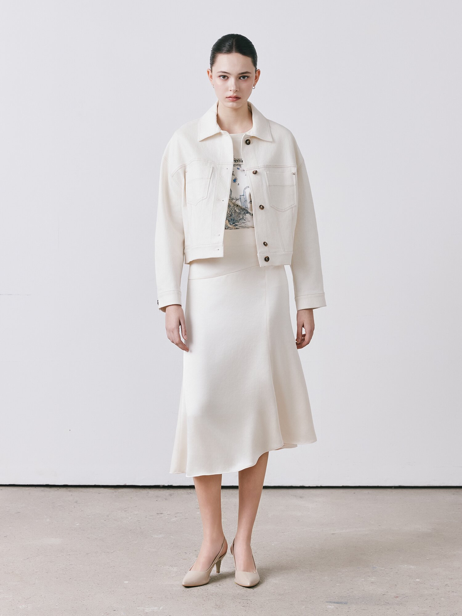 패치 포켓 크롭 데님 재킷 (IVORY)