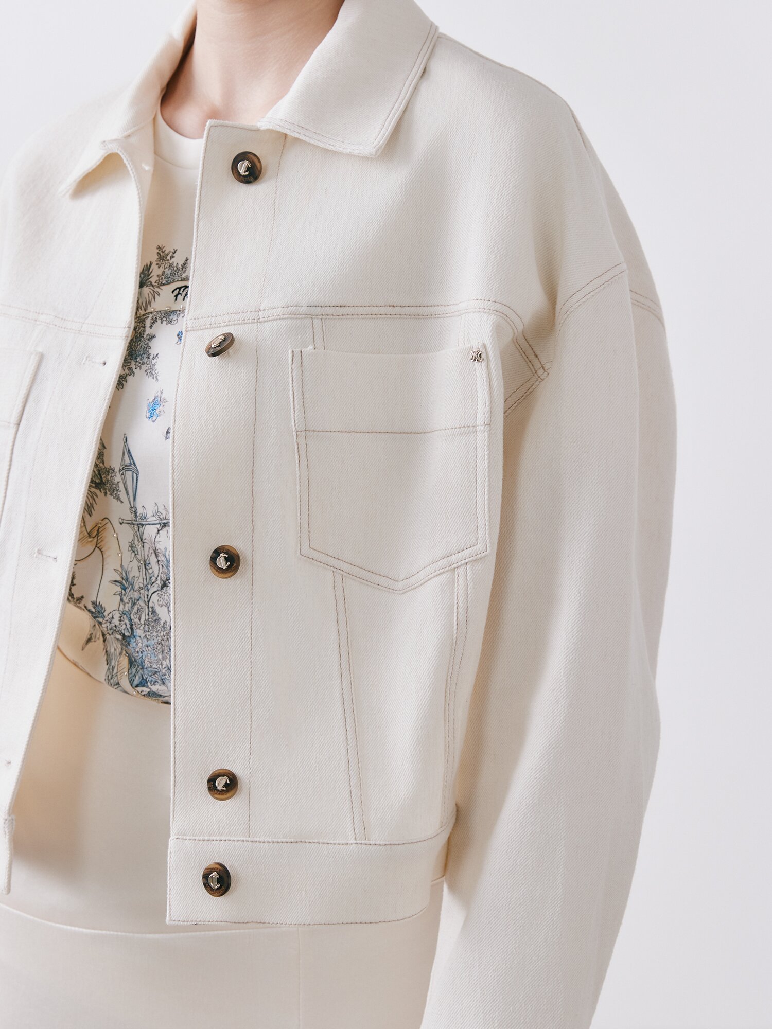 패치 포켓 크롭 데님 재킷 (IVORY)