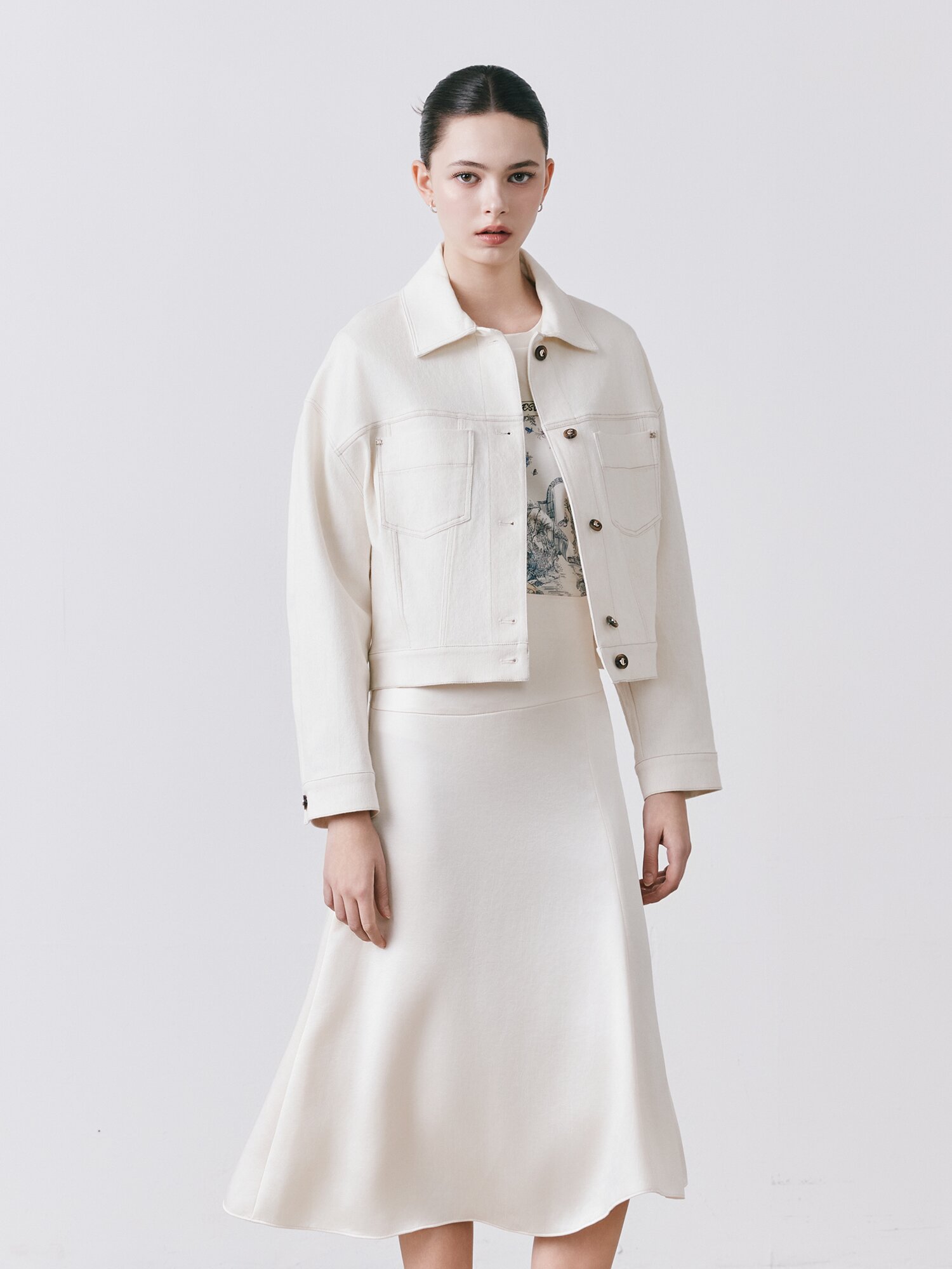 패치 포켓 크롭 데님 재킷 (IVORY)