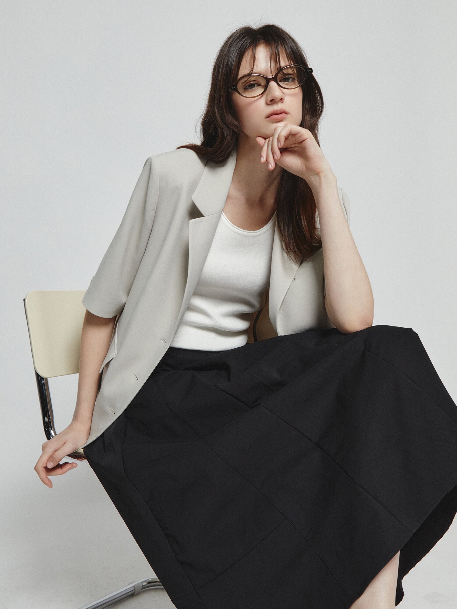 테일러드 하프 슬리브 싱글 재킷 (LIGHT GREY)