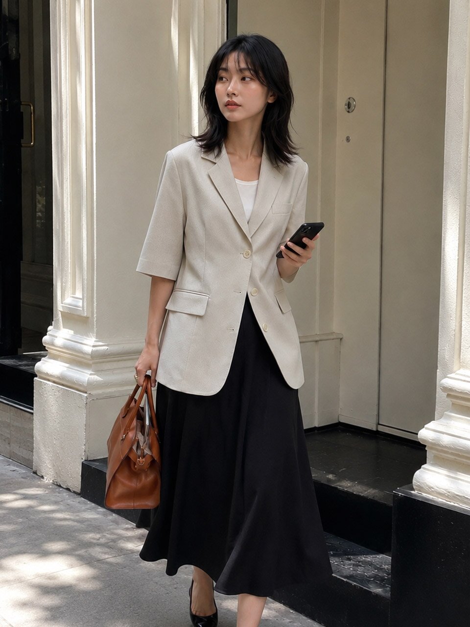 테일러드 하프 슬리브 싱글 재킷 (LIGHT GREY)
