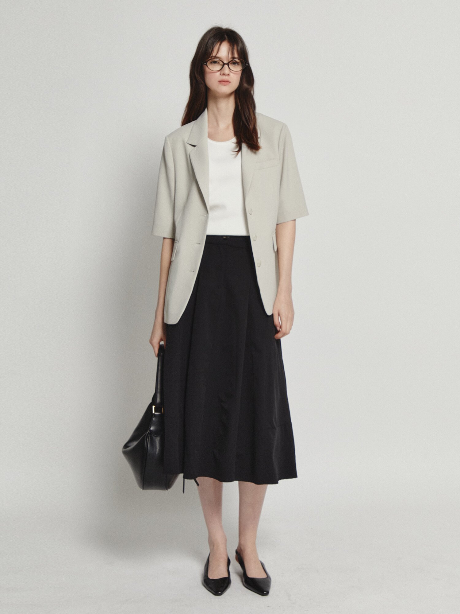 테일러드 하프 슬리브 싱글 재킷 (LIGHT GREY)