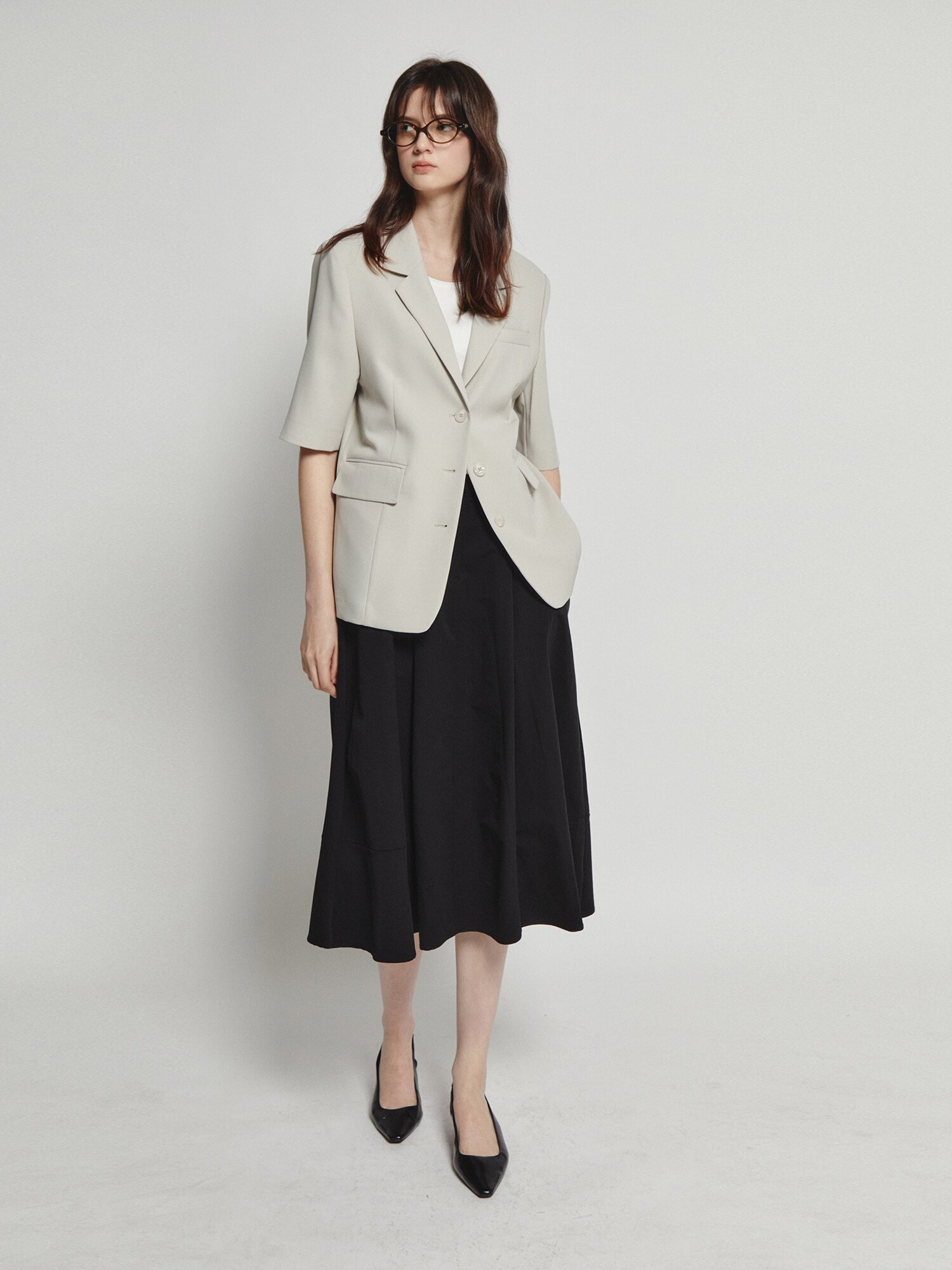 테일러드 하프 슬리브 싱글 재킷 (LIGHT GREY)