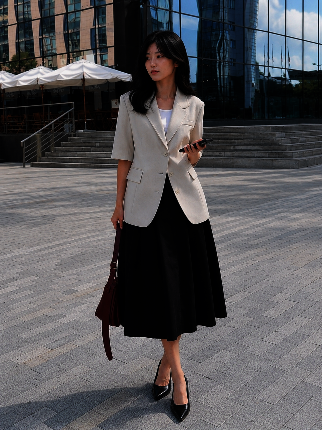 테일러드 하프 슬리브 싱글 재킷 (LIGHT GREY)