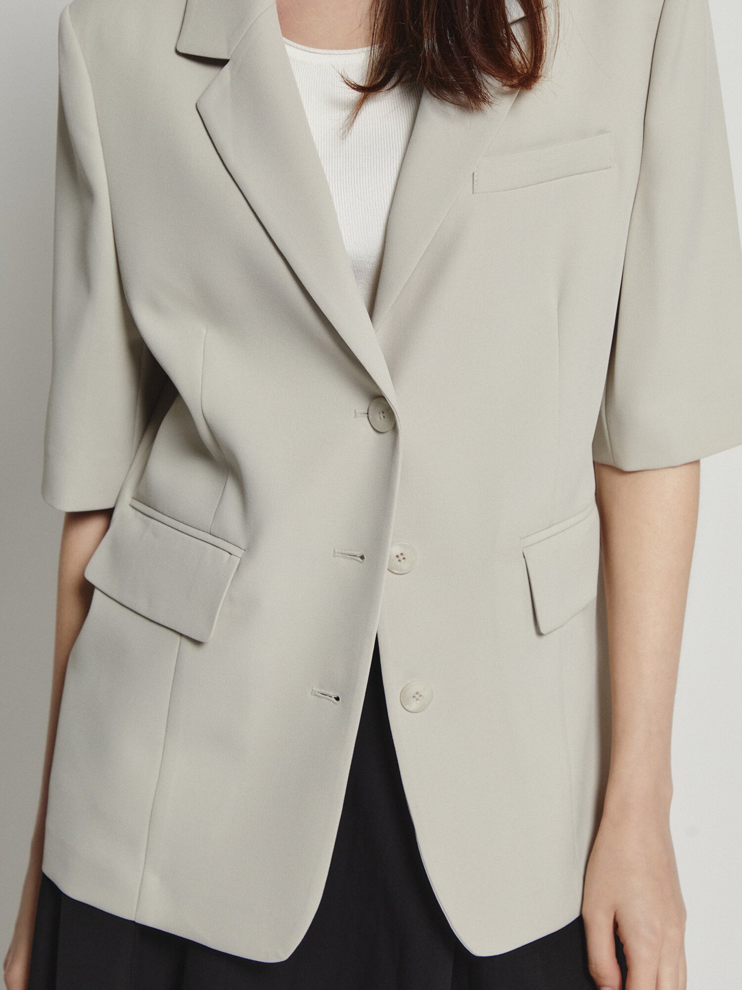 테일러드 하프 슬리브 싱글 재킷 (LIGHT GREY)