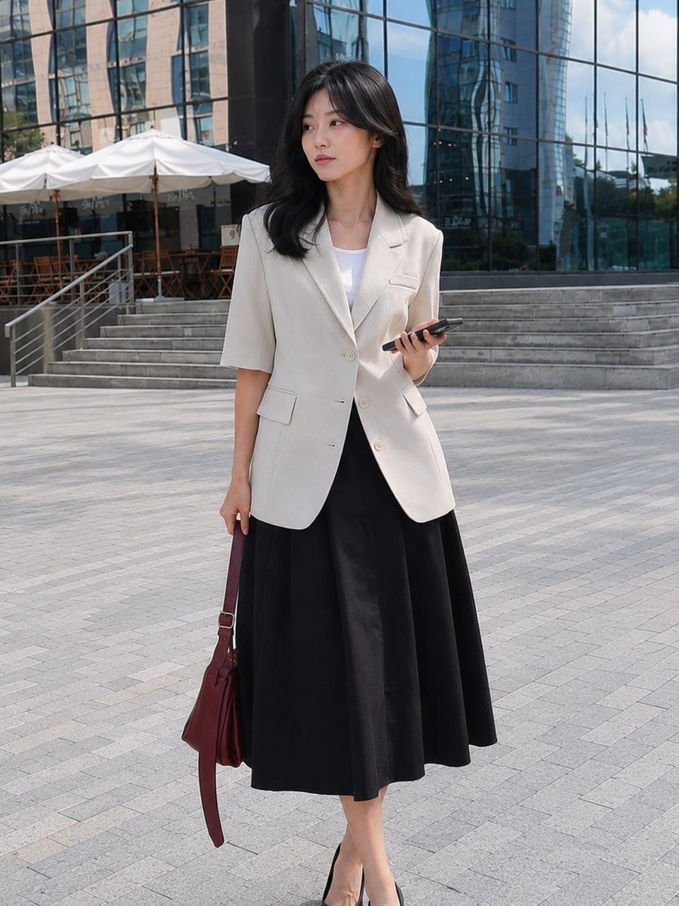 테일러드 하프 슬리브 싱글 재킷 (LIGHT GREY)