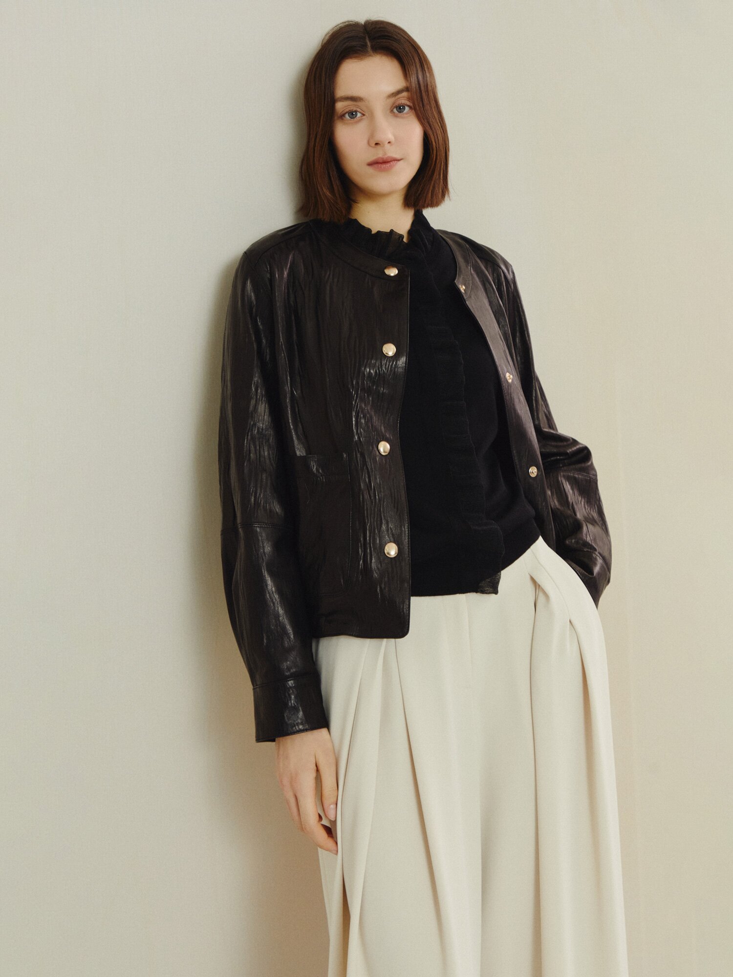 미니멀 프론트 프릴 카디건 (BLACK)