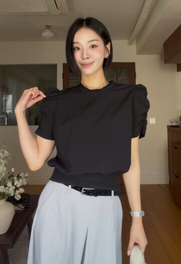 셔링 슬리브 밴딩 블라우스 