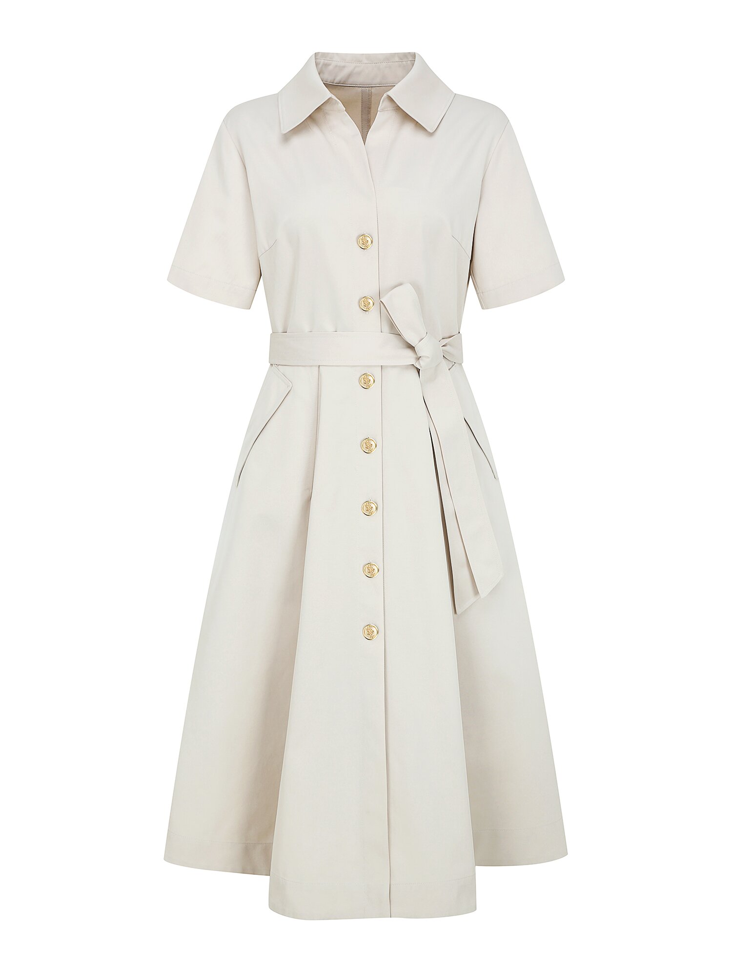 슬릿 칼라 플레어 셔츠 원피스 (LIGHT BEIGE)