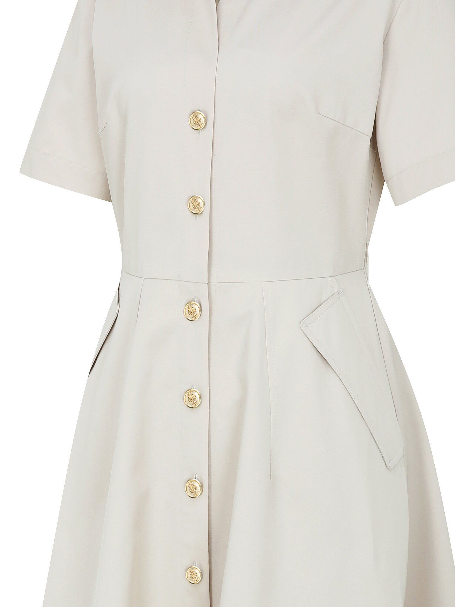 슬릿 칼라 플레어 셔츠 원피스 (LIGHT BEIGE)