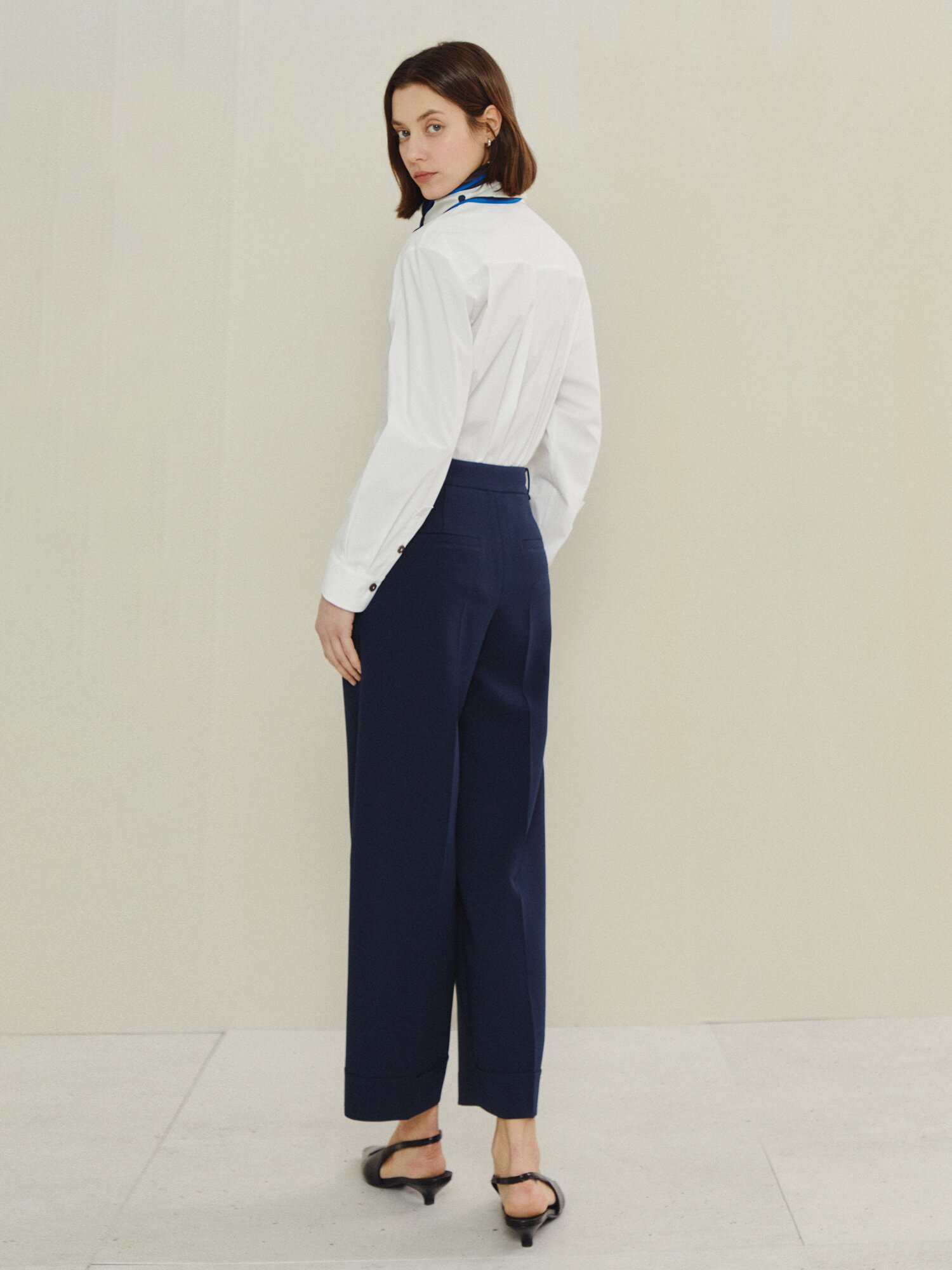 클린 와이드 레그 팬츠 (NAVY)