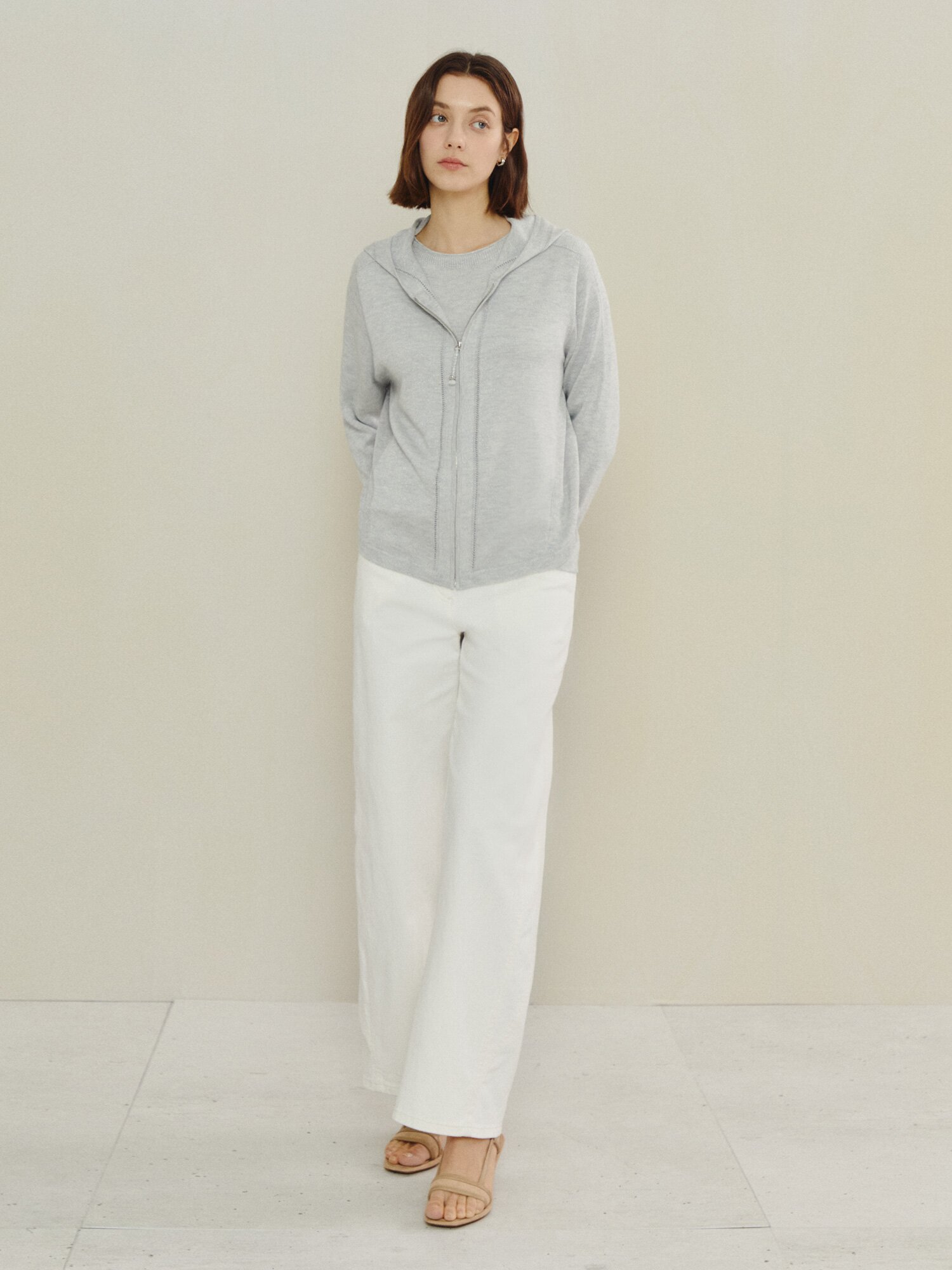 데일리 파인 니트 집업 카디건 (LIGHT GREY)