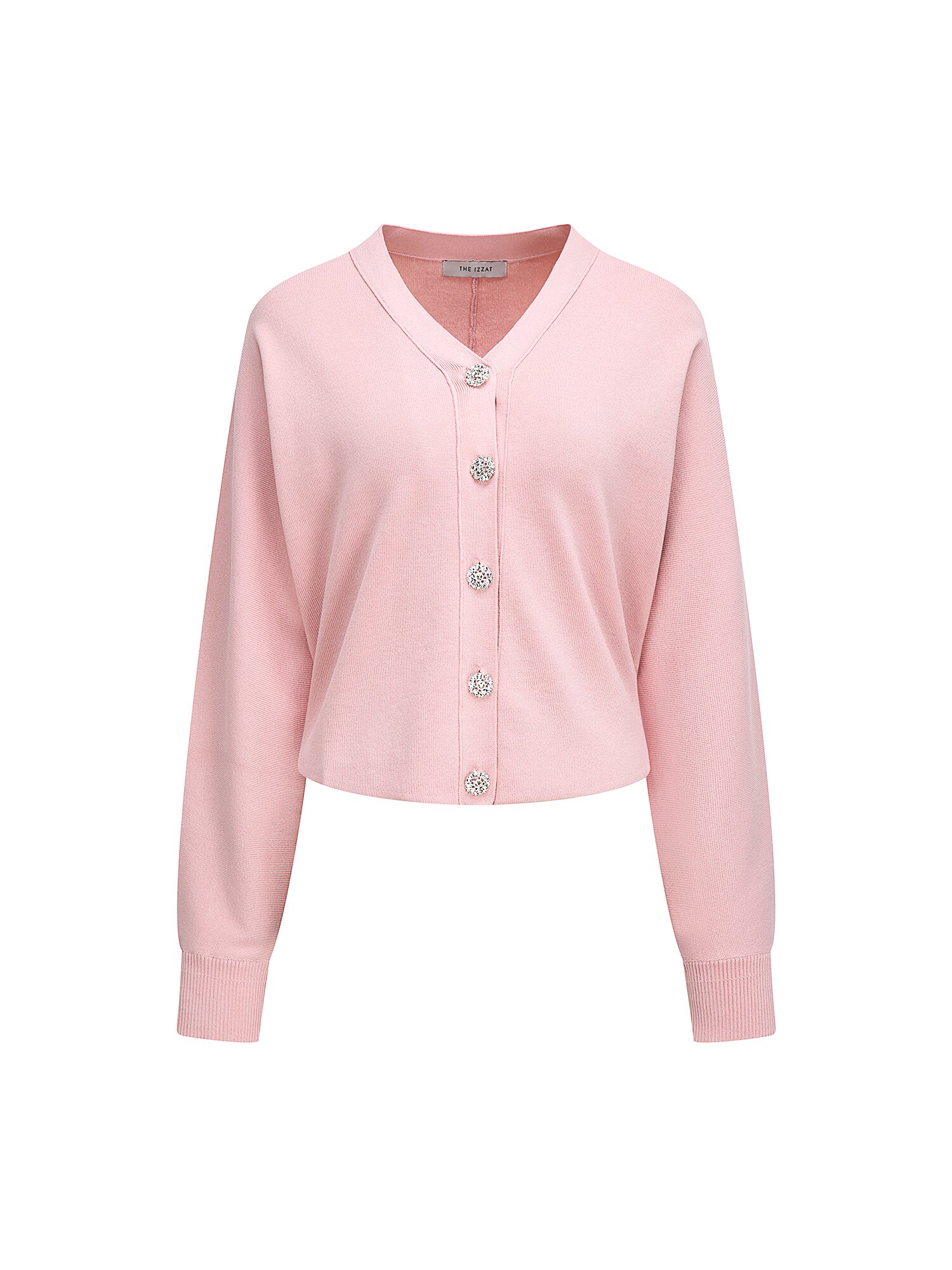 돌먼 슬리브 브이넥 크롭 가디건 (LIGHT PINK)