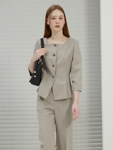 7부 스퀘어넥 페플럼 재킷 