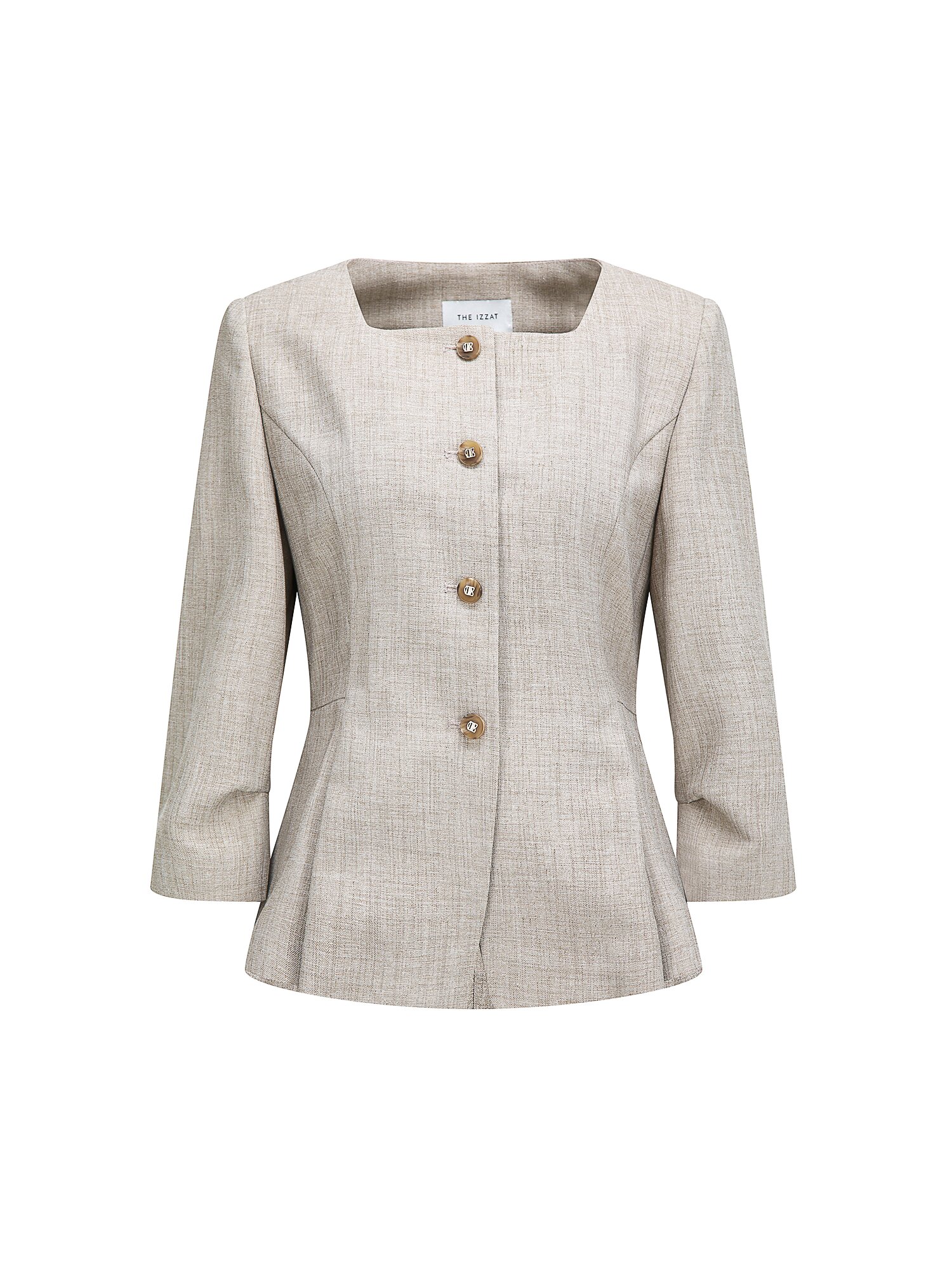 7부 스퀘어넥 페플럼 재킷 (MELANGE BEIGE)