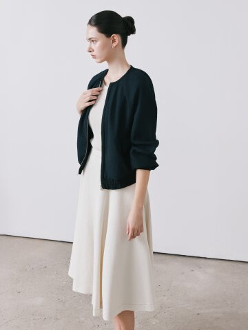 백 지퍼 플레어 데님 스커트 