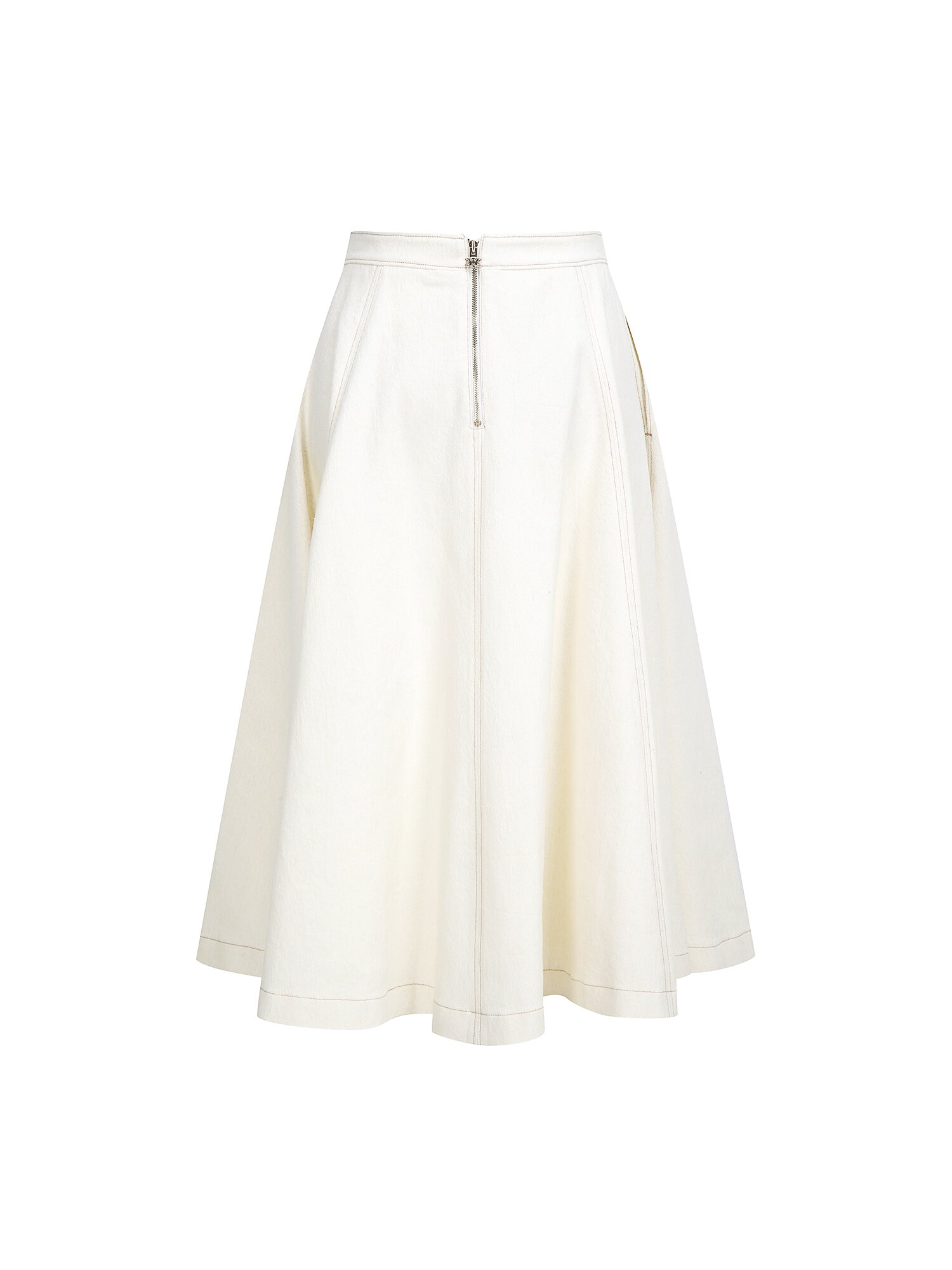 백 지퍼 플레어 데님 스커트 (IVORY)