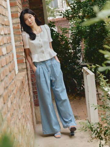 하이 웨이스트 퀼로트 데님 팬츠 